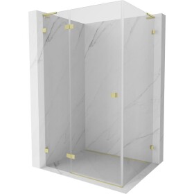 MEXEN/S - Lunar L sprchový kout dveře křídlové levá 75 x 90, transparent, zlato kartáčovaná 834L-075-090-55-00-L