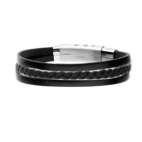 Pánský náramek Fabio z pravé kůže a chirurgické oceli, Černá 20,5 cm - 21,5 cm (nastavitelná)