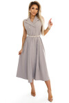 596-2 Elegantní midi košilka se zlatými knoflíky a páskem - GREY BEige UNI