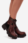 Kožené zateplené kotníkové boty na platformě a plochém podpatku Maciejka 06140-02 hnědé 39