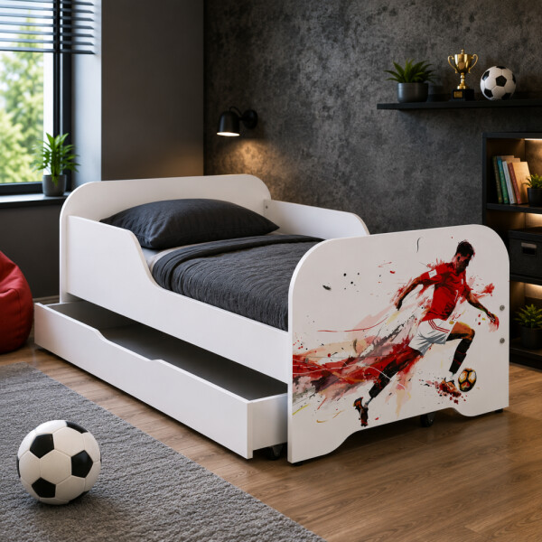 DumDekorace Kompletní dětská postel 160 x 80 cm s matrací a lamelovým roštem - FOOTBALLER