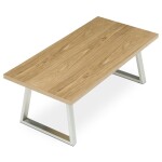 Stůl konferenční 120x60cm, MDF deska, dýha odstín dub, kovové nohy, broušený nerez.