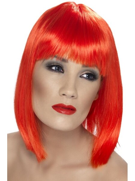 Neonově červená krátká paruka Glam s ofinou