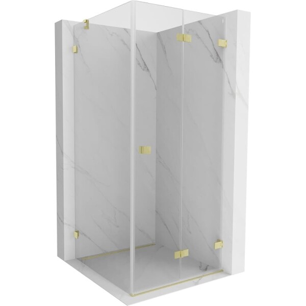 MEXEN/S - Lunar-F sprchový kout skládací dveře pravá 80 x 80, transparent, zlato kartáčovaná 836-080-080-55-00-P