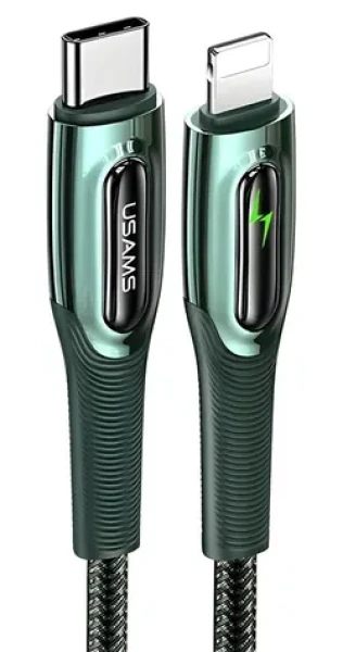 USAMS SJ518 tmavě zelená / Datový kabel / USB-C - Lightning / 20W PD / Smart Power-off / 1,2m (SJ518USB02)