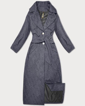 Dámský dlouhý kabát s páskem S'West navy blue-stripe (B8542-26) odstíny modré XXL (44)