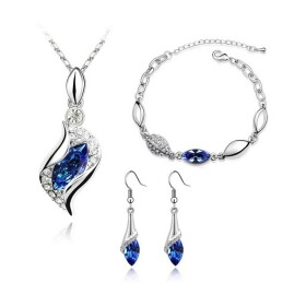 Souprava náhrdelníku, náušnic a náramku Andělské slzy - tmavě modrá, Tmavě modrá 40 cm + 5 cm (prodloužení)