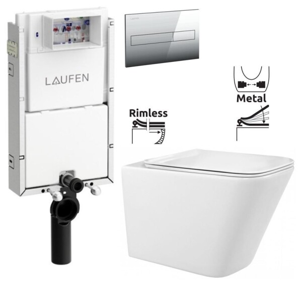 LAUFEN Podomít. systém LIS TW1 SET s chromovým tlačítkem + WC REA Raul Rimless + SEDÁTKO H8946630000001CR RA1