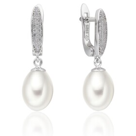 Stříbrné náušnice s bílou perlou a zirkony Linda, stříbro 925/1000, Bílá