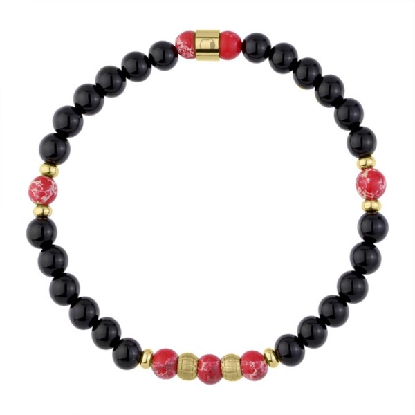 Pánský korálkový náramek - 6 mm onyx, červený jaspis, Červená 21 cm