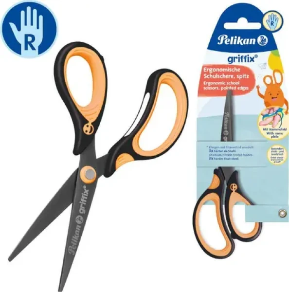 PELIKAN Griffix dětské nůžky NeonBlack / Špičaté / Pravák / Ergonomická rukojeť (819060)