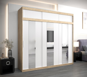 Šatní skříň Abi Po s nástavcem Barva korpusu: Dub Sonoma, Rozměry: 250 cm, Dveře: Bílá