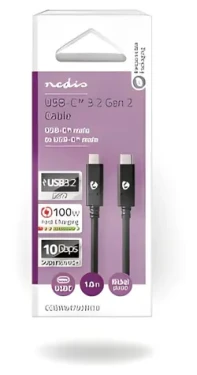 Nedis USB-C 3.2 Gen2 1 m černá / Datový kabel / 100 W / 10 Gbps / 4K 60 Hz (CCGW64750BK10)