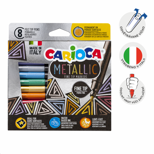 Carioca fixy Metallic, tenký hrot, 8 ks, mix barev