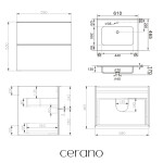 CERANO - Koupelnová skříňka Velora - černá matná, úchytka černá + keramické umyvadlo Novo - bílá lesklá - 61x54,5x46,5 CER-979889