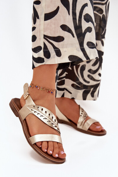 Dámské kožené sandály na plochém podpatku Zazoo 3688 zlaté 35