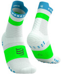 Běžecké kompresní ponožky Compressport Pro Racing Socks v4.0 Run High - White/Norse Blue/Neon Green Velikost: EU 35-38