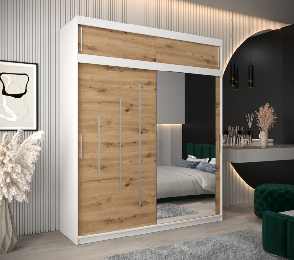Šatní skříň Abi Y2 s nástavcem Barva korpusu: Bílá, Rozměry: 200 cm, Dveře: Dub artisan