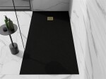 MEXEN/S - Stone+ obdélníková sprchová vanička 160 x 70, černá, mřížka zlatá 44707016-G