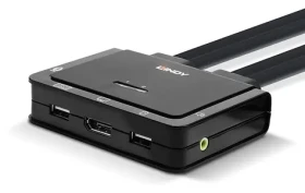 Lindy KVM přepínač 2 porty DisplayPort a USB-C černá / KVM přepínač / 4K 60Hz / USB 2.0 / audio (42346)