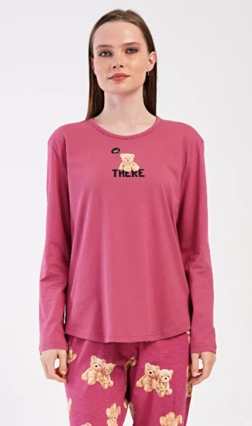 Dámské pyžamo dlouhé Vienetta Secret Pink bear