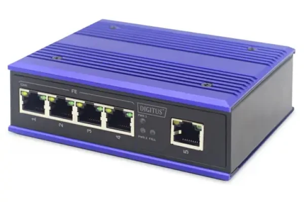 Digitus Industriální switch 5-port modrá / Switch / 5x 10/100 Mbit / Unmanaged / DIN lišta (DN-650105)