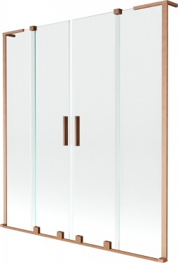 MEXEN/S - Velar L Duo dvoukřídlá posuvná vanová zástěna 160 x 150 cm, transparent, měď kartáčovaná 896-160-003-02-65