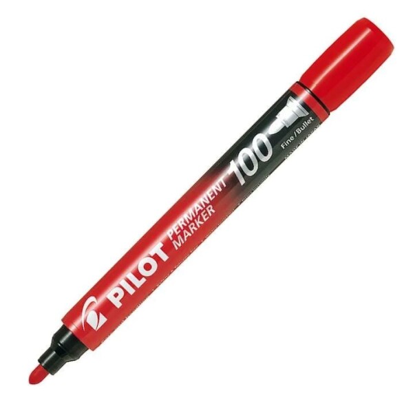 Pilot 100 permanentní popisovač červený hrot 1 mm | permanentní marker zelený CSPI inkoust na plasty voděodolný otěruodolný 24 hodin bez víčka bez xylenu toluenu