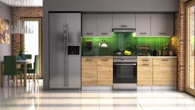 FRONTI Kuchyňská linka LUIZA 240x180 - Grafit + dub artisan