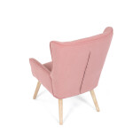 Křeslo, potah růžová manšestrová látka, dřevěné nohy, masiv kaučukovník