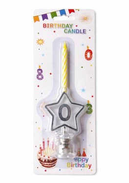 Dortisimo Svíčka žlutá s LED stříbrným podstavcem ve tvaru hvězdy číslo 0