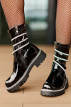 Lakované kotníkové boty s ozdobou černé Kikizelle 39
