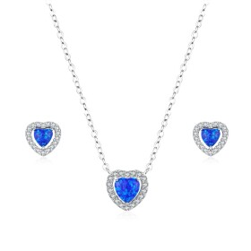 Souprava šperků s modrými opály a zirkony, stříbro 925/1000, Modrá 40 cm + 4 cm (prodloužení)