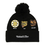 Mitchell & Ness Pánská Zimní Čepice Boston Bruins 100th Anniversary Collection Timeline Cuffed Knit Hat with Pom - Black/