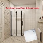 H K - Sprchový kout MELODY BLACK LINE R76, 76x76 se zalamovacími dveřmi včetně sprchové vaničky z litého mramoru MBLINER76/THOR-76SQ