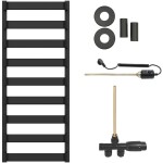 CERANO Koupelnový radiátorový set Adriano - kombinované vytápění, termo tyč - boční jednobodové připojení - 300W - černá matná - 1200x500 mm