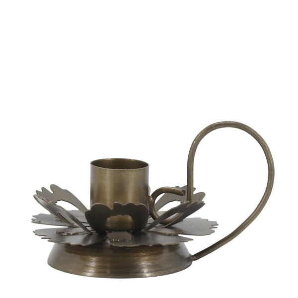 Chic Antique Kovový svícen s ouškem Leaf Pattern, hnědá barva, kov