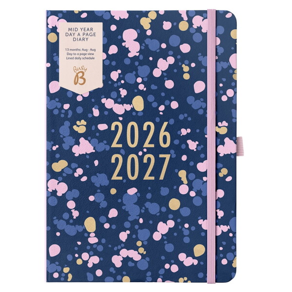 Busy B Denní diář Navy Spatter Day a Page A5 2026/27, modrá barva, papír