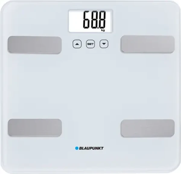 BLAUPUNKT BSM501 bílá / osobní váha / nosnost 150 kg / paměť pro 12 uživatelů / monitorování tuku / 2x AAA (BSM501)