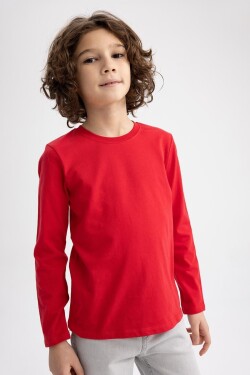 DEFACTO Boy's Red Crew Neck Combed Cotton Long Sleeve School T-Shirt