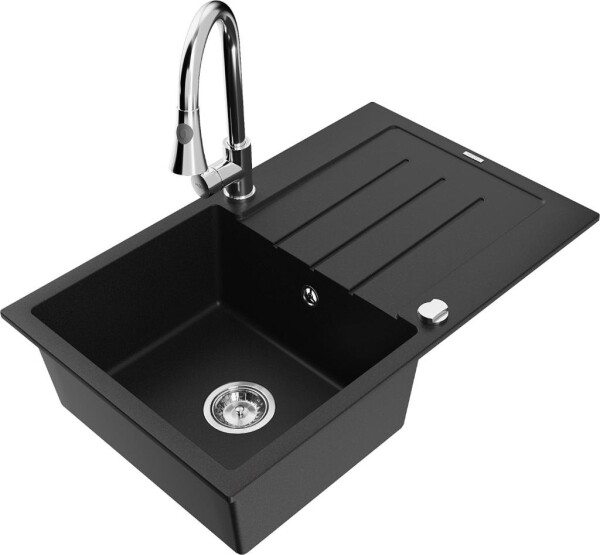 MEXEN - Bruno granitový dřez 1 s odkapávačem včetně baterie Elia, černá 6513-77-670101-00