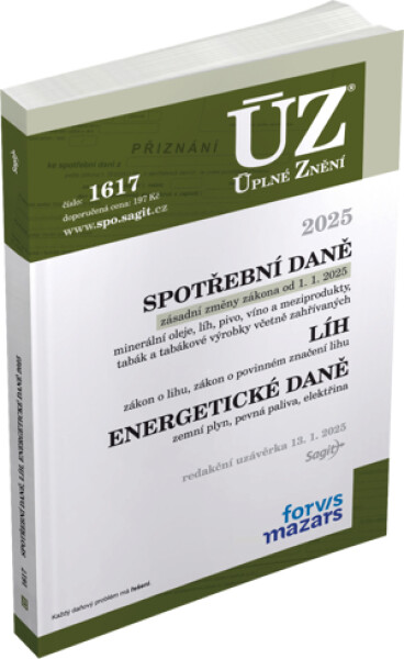 ÚZ 1617 Spotřební daně, líh, paliva a maziva, energetické daně, 2025