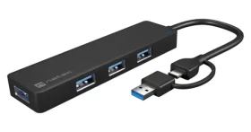 Natec MAYFLY černá / USB rozbočovač / 4x USB-A 3.0 / USB-C adaptér (NHU-2023)