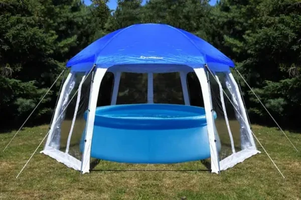 RULYT Zastřešení bazénu modro-bílé / Zastřešení bazénu / do průměru 3,66 m / šestiúhelník / PVC stěny / UV 50+