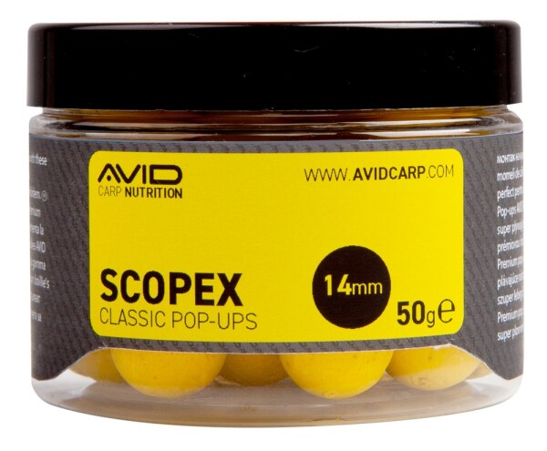 Avid Plovoucí boilie Classic Pop-Ups Scopex 14mm 50g,Avid Plovoucí boilie Classic Pop-Ups Scopex 14mm 50g