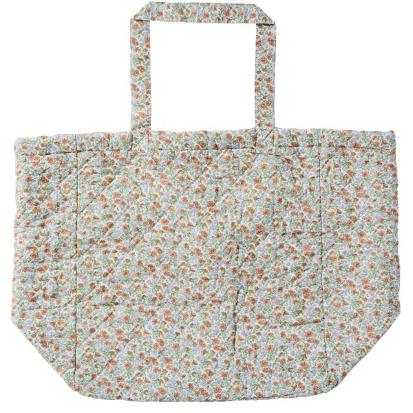 Ib Laursen Prošívaná bavlněná taška Light blue / Rust flowers, modrá barva, textil