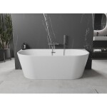 MEXEN/S - Oval vana volně stojící nástěnná 160 x 80, bílá, sifon a přepad grafit kartáčovaná 52671608000-66