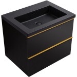 CERANO - Koupelnová skříňka Velora - černá matná, úchytka zlatá + umyvadlo z lit. mramoru Ovo - černá matná - 60,5x58x46,5 CER-979965