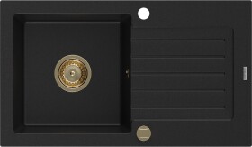 MEXEN/S - Pablo granitový dřez 1-miska s odkapávačem 752 x 436 mm, černý, zlatý sifon 6510751010-77-G
