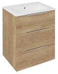 SAPHO - SET koupelnová skříňka CIRASA 60cm s umyvadlem a LED zrcadlem, 3x zásuvka, dub alabama KSET-096